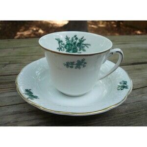 Vista Alegre Porcelain Green Rose Demitasse Cup & Saucer Portugal